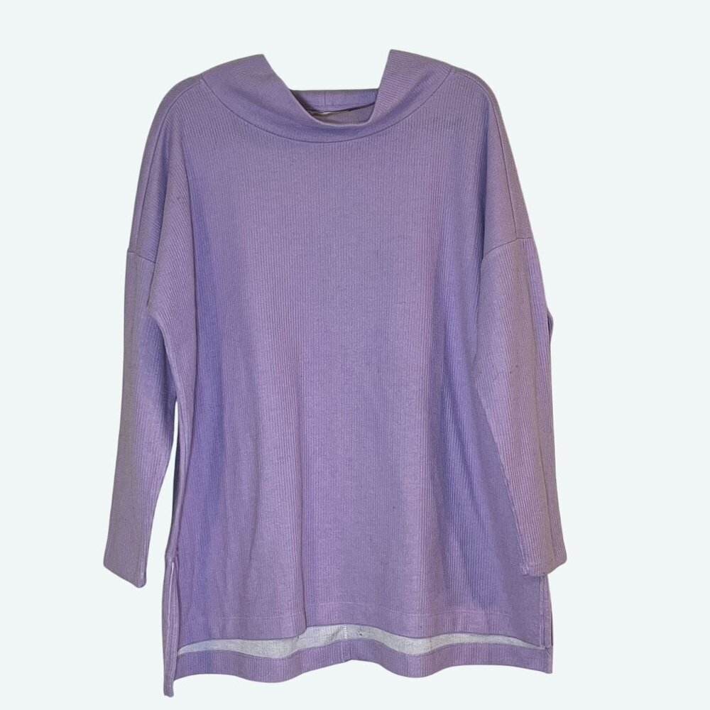 Anthropologie Lavender Purple Mock Neck Ribbed Tunic Sweater Oversized Cozy M